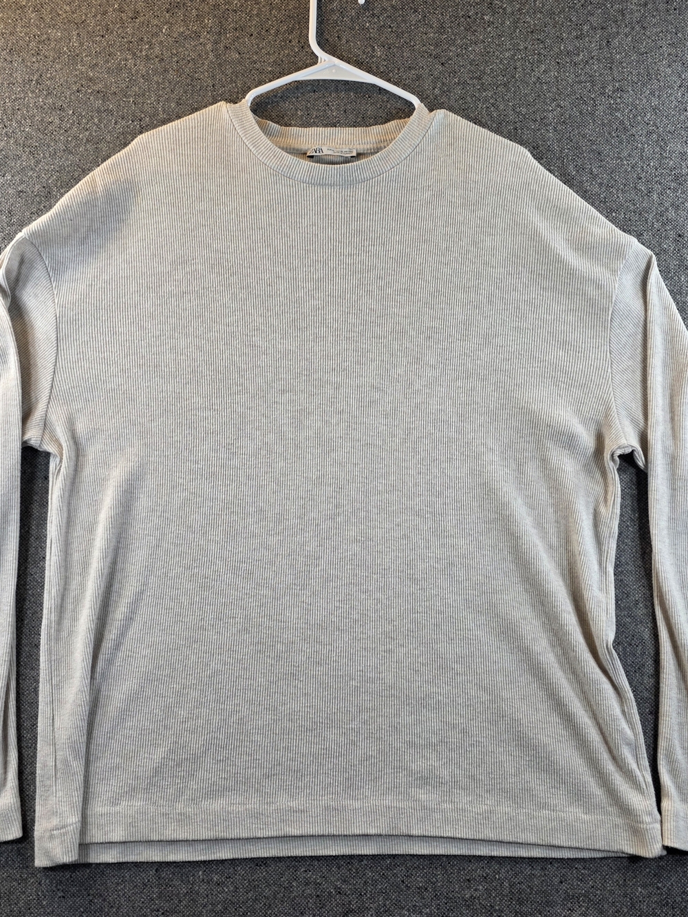 Zara Men’s XL Ribbed Long Sleeve Crew Neck Shirt Beige Ecru Basic
